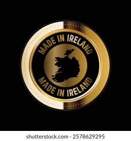 Map of Ireland. Vector illustration. Logo, Icon, and Symbol. Ireland map gold seal. 