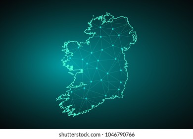 Map of Ireland. Wire frame 3D mesh polygonal network line, design sphere, dot and structure. communications map of Ireland. Vector Illustration EPS10.