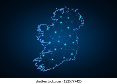 Map of Ireland. Wire frame 3D mesh polygonal network line, design sphere, dot and structure. communications map of Ireland. Vector Illustration EPS10.