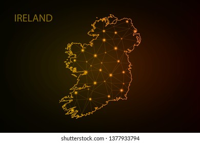 Map of Ireland. Wire frame 3D mesh polygonal network line, design sphere, dot and structure. communications map of Ireland. Vector Illustration EPS10. - Vector - Vector