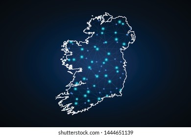 Map of Ireland. Wire frame 3D mesh polygonal network line, design sphere, dot and structure. communications map of Ireland. Vector Illustration EPS10.