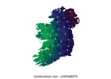 Map of Ireland. Wire frame 3D mesh polygonal network line, design sphere, dot and structure. communications map of Ireland. Vector Illustration EPS10.