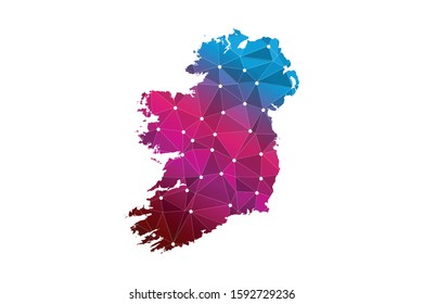Map of Ireland. Wire frame 3D mesh polygonal network line, design sphere, dot and structure. communications map of Ireland. Vector Illustration EPS10.