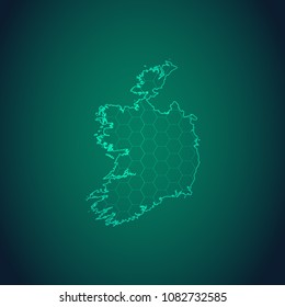 Map of Ireland-Wire frame 3D mesh polygonal network line, design sphere, dot and structure. Vector illustration eps 10.