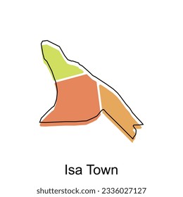 Mapa geométrico de Isa Town con una plantilla de diseño moderno de contorno, planilla vectorial internacional de Mapa Mundial con el estilo de bosquejo gráfico de contorno aislado en fondo blanco