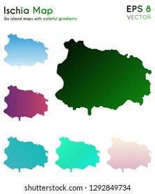 Map of Ischia with beautiful gradients. Artistic set of Ischia maps. Fair vector illustration.