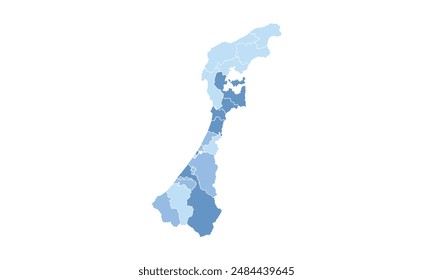 Map of Ishikawa isolated blue tone color style.Map of Japan.for website layouts, background, education, precise, customizable, Travel worldwide, map silhouette backdrop, earth geography, political.