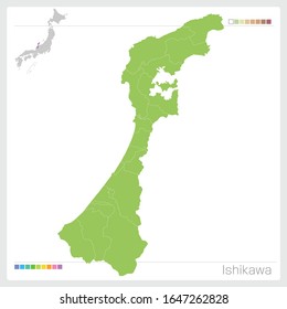 Mapa de Ishikawa en Japón,Ilustración vectorial. 