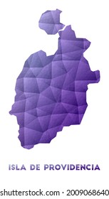 Map of Isla de Providencia. Low poly illustration of the island. Purple geometric design. Polygonal vector illustration.