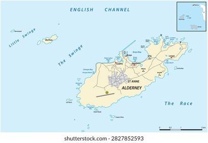 Map of the island of Alderney, Channel Islands, Europe