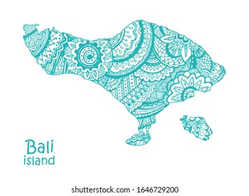Map of the island of Bali. Indonesia. Vector illustration in the style of hand drawing, Doodle