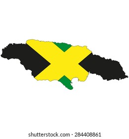 map of the island of Jamaica, painted in the colors of the national flag