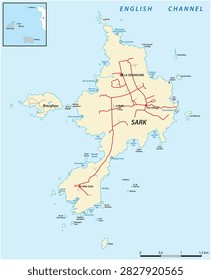 Map of the island of Sark, Channel Islands, Europe