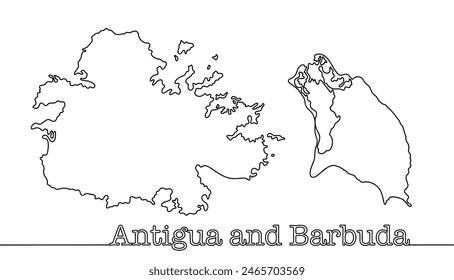 Map of the islands of Antigua and Barbuda drawn with a continuing line. Geographical boundaries of the state of the same name. Vector illustration.