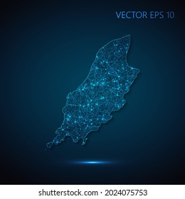 Map of Isle of Man abstract illustration of global social communication, polygonal map with connecting dots and lines. Vector illustration eps 10.