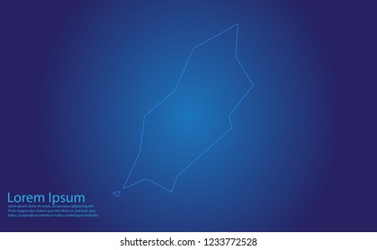 Map of isle Of Man - With glowing point and lines scales on the dark gradient background.french Polynesia map with country borders, thin Blue outline on Dark background.