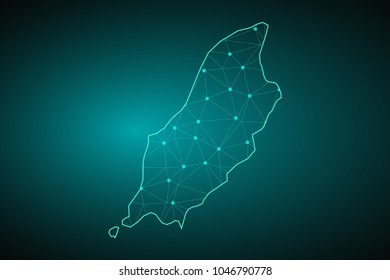 Map of Isle of Man. Wire frame 3D mesh polygonal network line, design sphere, dot and structure. communications map of Isle of Man. Vector Illustration EPS10.