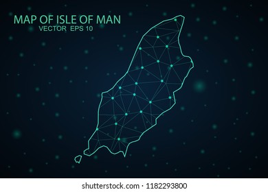 Map Isle of Man. Wire Frame 3D mesh polygonal network line, design sphere,Isle of Man map on dark background. Vector illustration eps 10.