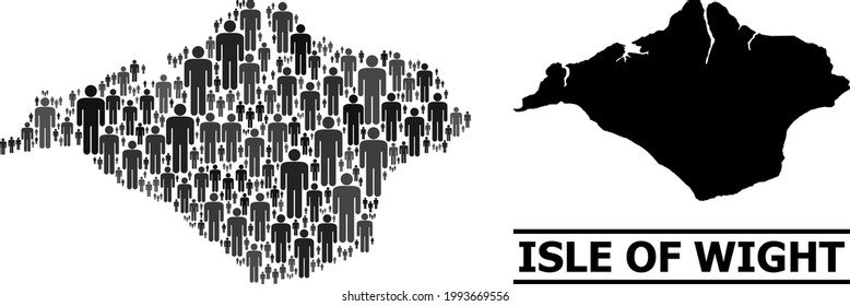 Mapa de la Isla de Wight para afiches nacionales. Mosaico de nación vectorial. Mapa conceptual de la Isla de Wight diseñado para pictogramas de personas. 