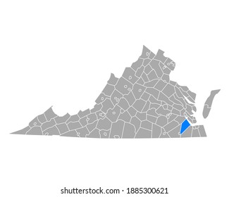 Map of Isle of Wight in Virginia on white