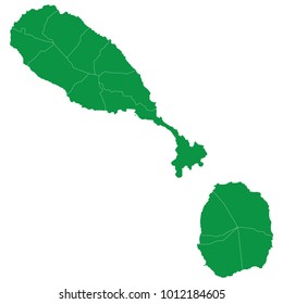 Map isolated on transparent background. high detailed Green map of Saint Kitts and Nevis. Blank Green similar Saint Kitts and Nevis map isolated on white background.
