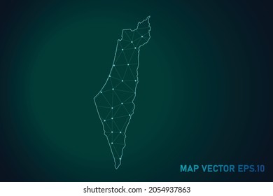 Map of israel - Abstract mash line and point scales on dark gradient background. Wire Frame 3D mesh polygonal network line, design sphere, dot and structure. Vector illustration eps 10.