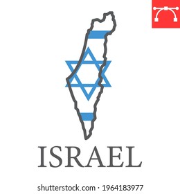 Map of Israel color line icon, country and travel, Israel map flag vector icon, vector graphics, editable stroke filled outline sign, eps 10