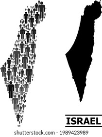 Map of Israel for demographics doctrines. Vector demographics abstraction. Composition map of Israel designed of man elements. Demographic scheme in dark gray color hues.