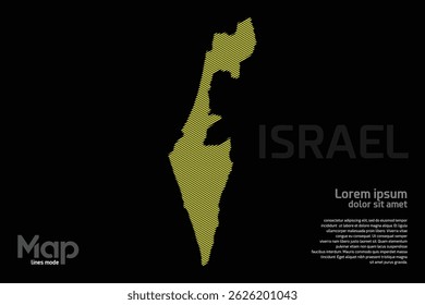 Mapa de Israel com linhas geográficas amarelas, isoladas sobre um fundo preto. Perfeito para vários projetos de design