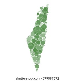 map of israel filled with circles of different sizes and shades of color isolated on white background