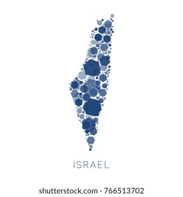 map of israel filled with mosaic of hexagons of different sizes and degrees of transparency