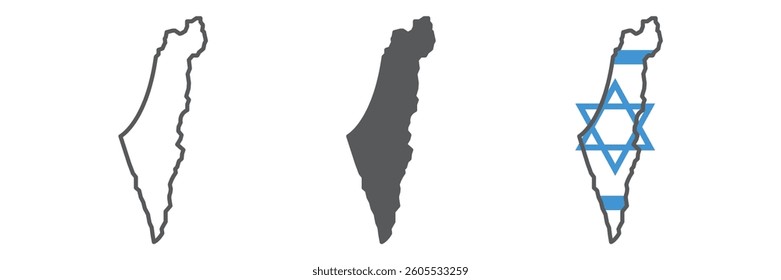 Map of Israel icon collection, country and travel, Israel map vector icon set, vector graphics, editable stroke outline sign, eps 10