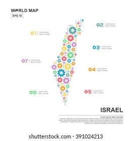 Map Of Israel Infographic design template with gear chain