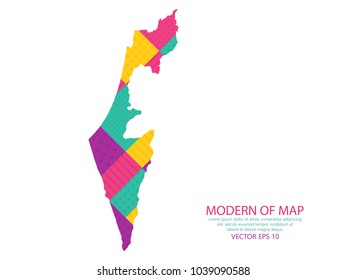 Map of Israel - Modern Geometric dots and lines background, colorful carving art - blue, yellow and purple. Vector illustration eps 10.