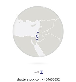Map of Israel and national flag in a circle. Israel map contour with flag. Vector Illustration.