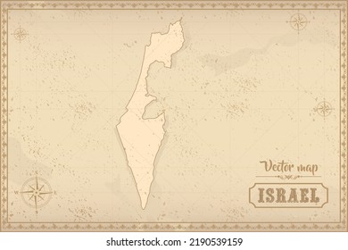 Map of Israel in the old style, brown graphics in retro fantasy style