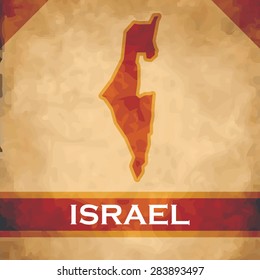 The map of Israel on parchment with dark red ribbons