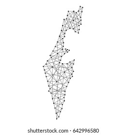 Map of Israel from polygonal black lines and dots of vector illustration
