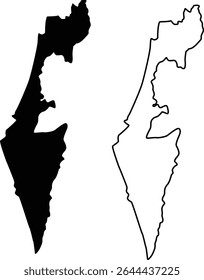 Map of Israel Silhouette Flat and Outline Design