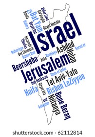 Map of Israel and text design with major cities