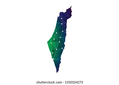 Map of Israel. Wire frame 3D mesh polygonal network line, design sphere, dot and structure. communications map of Israel. Vector Illustration EPS10.