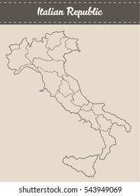 Map of the Italian Republic with separable borders, hand drawn vector illustration, sketch