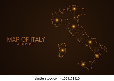 Map of Italy - Abstract mash line and point scales on dark background. 3D mesh polygonal network connections.Vector illustration eps 10. 