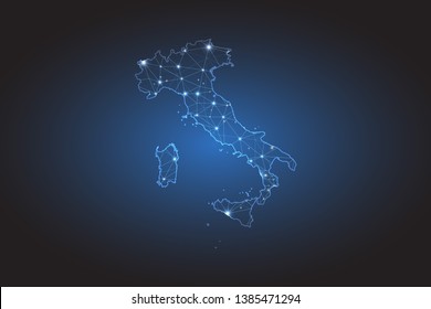 Map of Italy - Abstract mash line and point scales on circuit dark background. Wire frame 3D mesh polygonal network line, design sphere, dot and structure. Vector illustration eps 10.