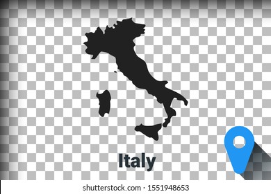 Map of Italy, black map on a transparent background. alpha channel transparency simulation in png. vector illustration
