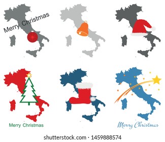 Map of Italy with Christmas symbols