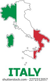  Map of the ITALY country in the colors of the ITALY country flag.  With the caption of the  name of the country "ITALY".