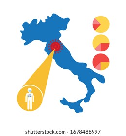 map of italy with covid 19 information and icons, flat style icon vector illustration design