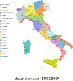 Map of Italy with details of provinces and regions