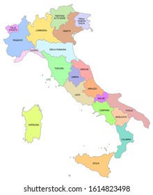 Map of Italy divided into regions